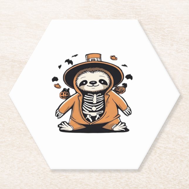 Spooky skeleton sloth trick or treating Classic T- Paper Coaster (Front)