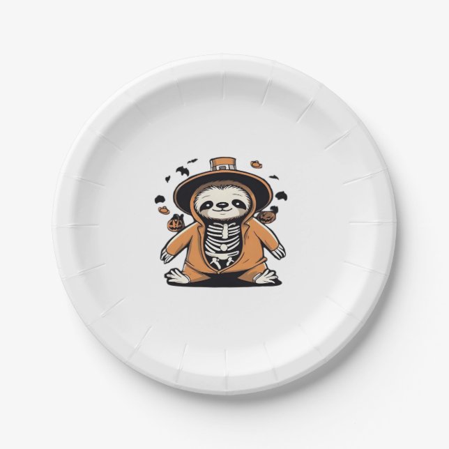 Spooky skeleton sloth trick or treating Classic T- Paper Plate (Front)