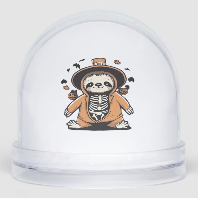 Spooky skeleton sloth trick or treating Classic T- Snowglobe (Front)