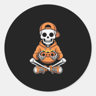 Spooky Skeleton Video Game Halloween Gaming Gamer Classic Round Sticker