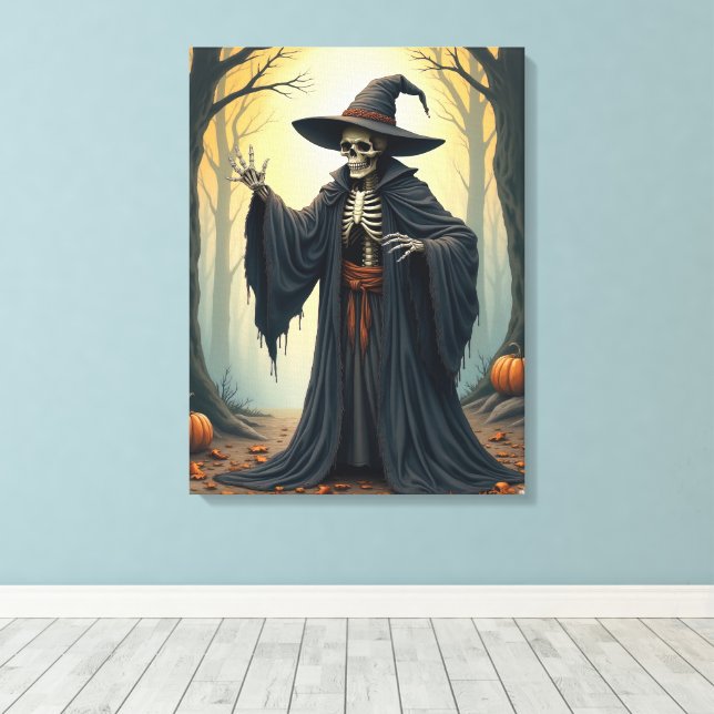 Spooky Skeleton Witch in Haunted Forest Halloween  Canvas Print (Insitu(Wood Floor))