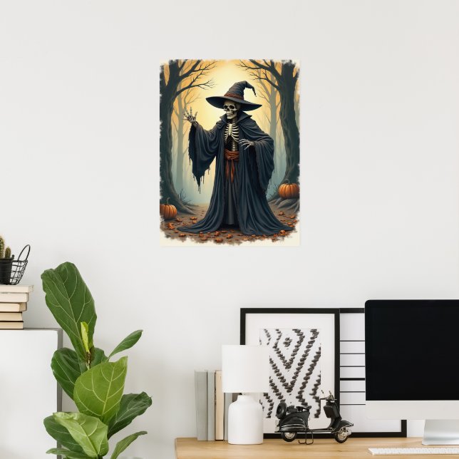 Spooky Skeleton Witch in Haunted Forest Halloween  Poster (Home Office)