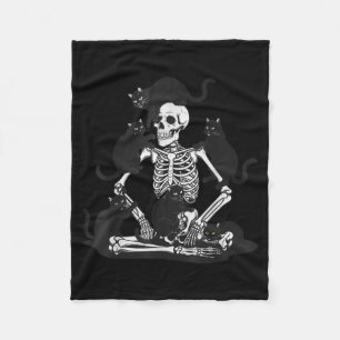 Spooky Skeleton With Black Cats Shirt Cute Skull Fleece Blanket