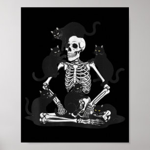 Spooky Skeleton With Black Cats Shirt Cute Skull Poster