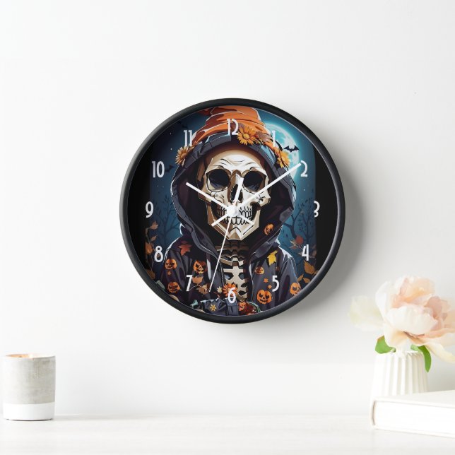 Spooky Skeleton with Evil Pumpkins Clock (Home)