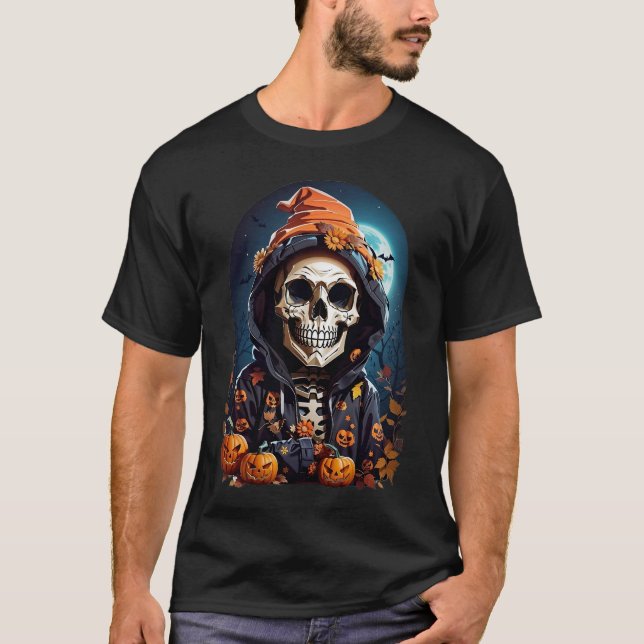 Spooky Skeleton with Evil Pumpkins T-Shirt (Front)
