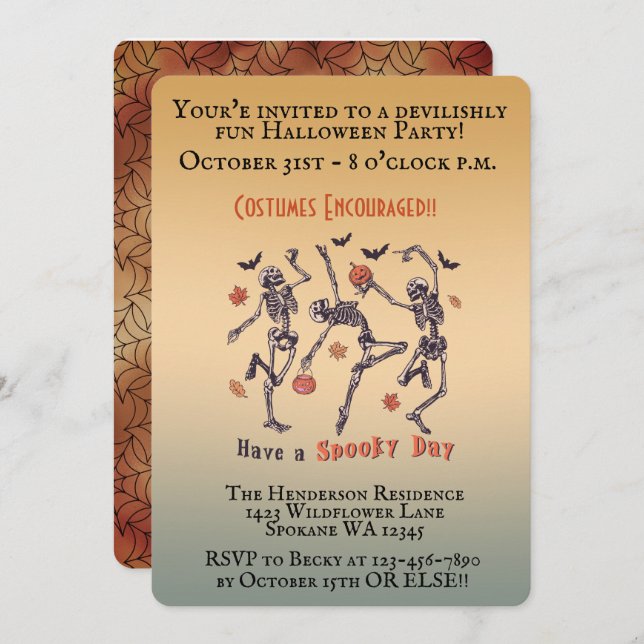 Spooky Skeletons Dancing - Halloween Party Invitation (Front/Back)