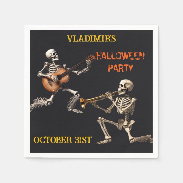 Spooky Skeletons Halloween Party Personalised Napkin (Front)