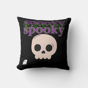 Spooky Skull And Ghost Happy Halloween Cushion
