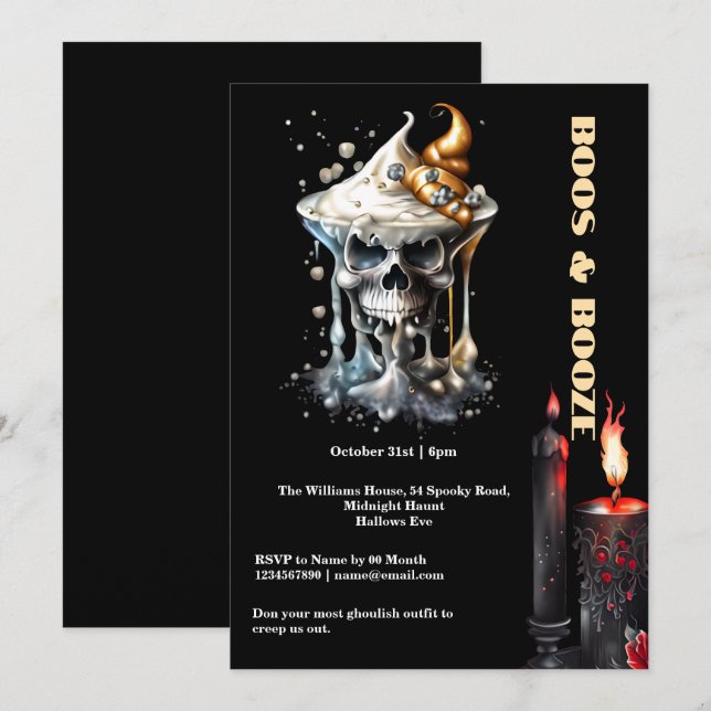 Spooky skull cocktail black candles gothic chic invitation (Front/Back)