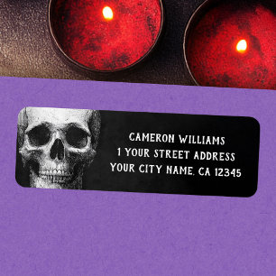 Spooky skull Halloween black return address