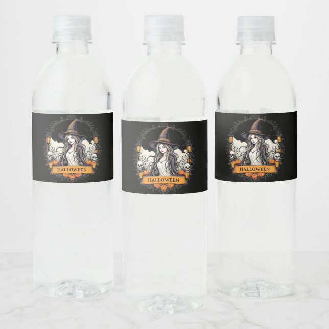 Spooky Skull Halloween Goth Water Bottle Labels (Bottles)