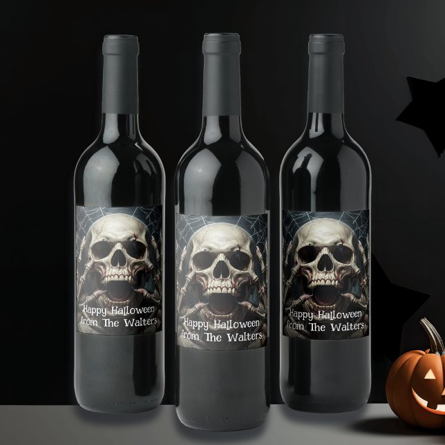 Spooky Skull Halloween Gothic Personalised Wine Label (Creator Uploaded)