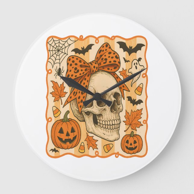 Spooky Skull Halloween Large Clock (Front)