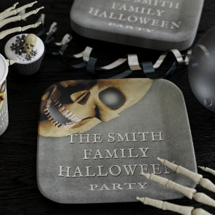 Spooky Skull Halloween Party Square Paper Plates