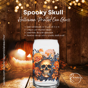 Spooky Skull Halloween Printed Can Glass