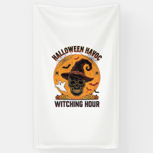 Spooky Skull Moon Vintage Halloween Witch Hat Desi Banner
