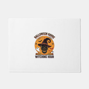 Spooky Skull Moon Vintage Halloween Witch Hat Desi Doormat