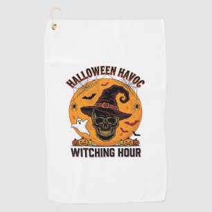 Spooky Skull Moon Vintage Halloween Witch Hat Desi Golf Towel
