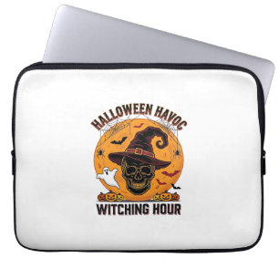 Spooky Skull Moon Vintage Halloween Witch Hat Desi Laptop Sleeve