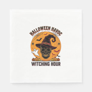 Spooky Skull Moon Vintage Halloween Witch Hat Desi Napkin