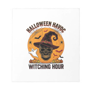 Spooky Skull Moon Vintage Halloween Witch Hat Desi Notepad