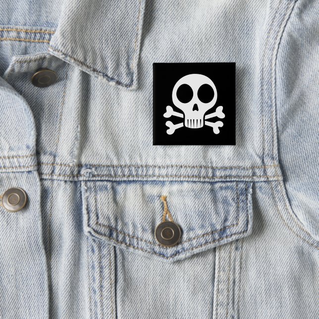 spooky skull on a black background 15 cm square badge (In Situ)