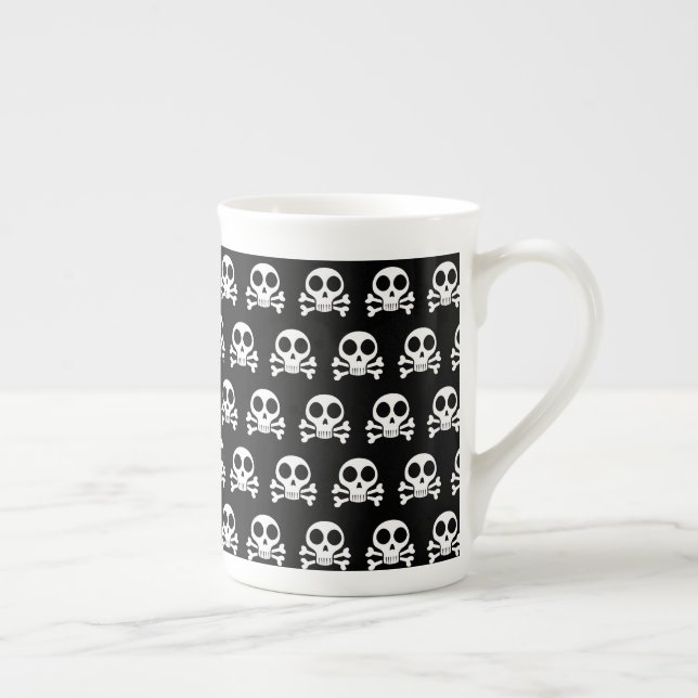 spooky skull on a black background bone china mug (Right)