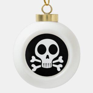 spooky skull on a black background ceramic ball christmas ornament