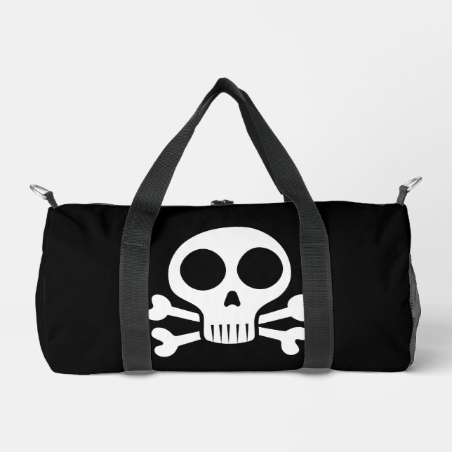 spooky skull on a black background duffle bag (Front)