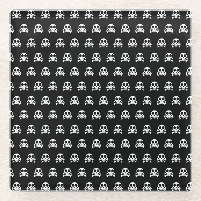 spooky skull on a black background glass coaster (Front)