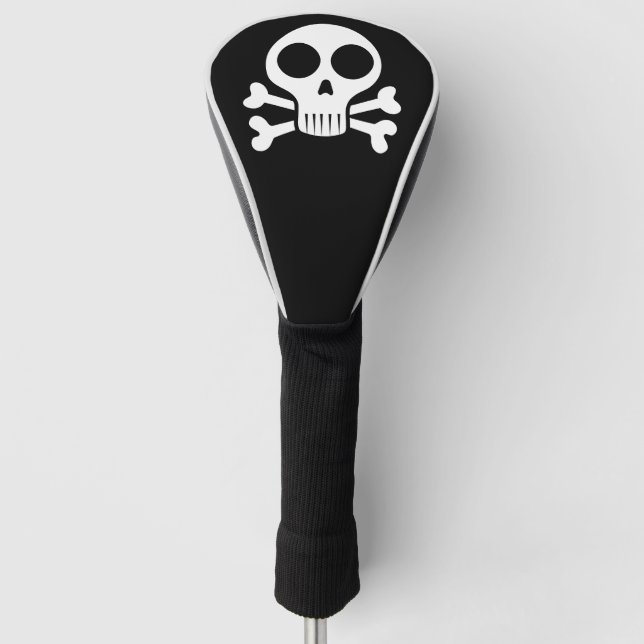 spooky skull on a black background golf head cover (Front)