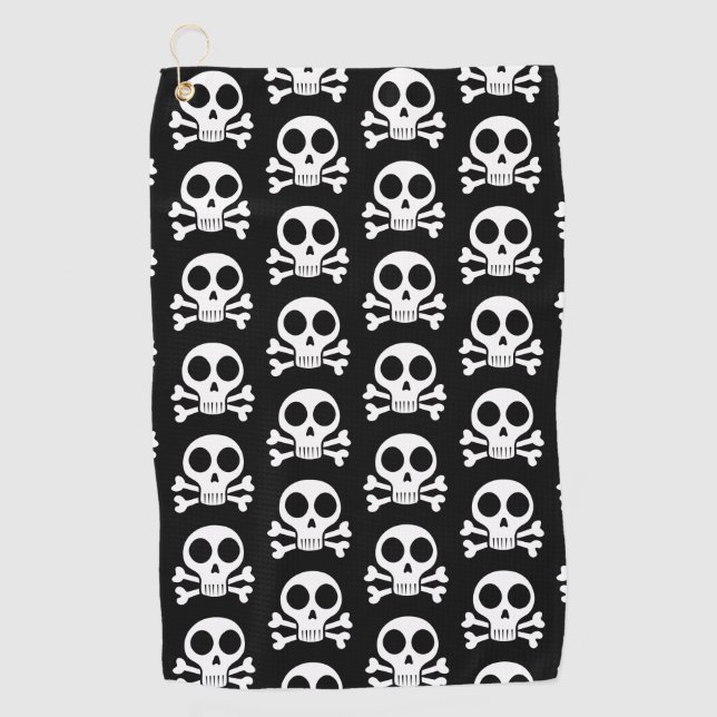 spooky skull on a black background golf towel (Front)