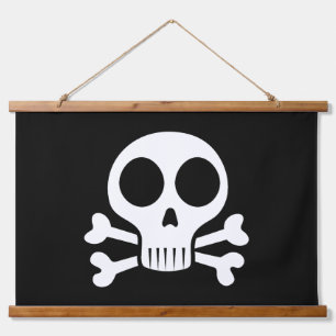 spooky skull on a black background hanging tapestry