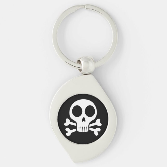 spooky skull on a black background key ring (Front)