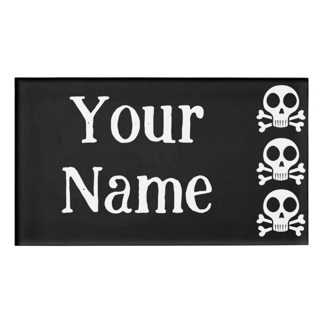 spooky skull on a black background name tag (Front)