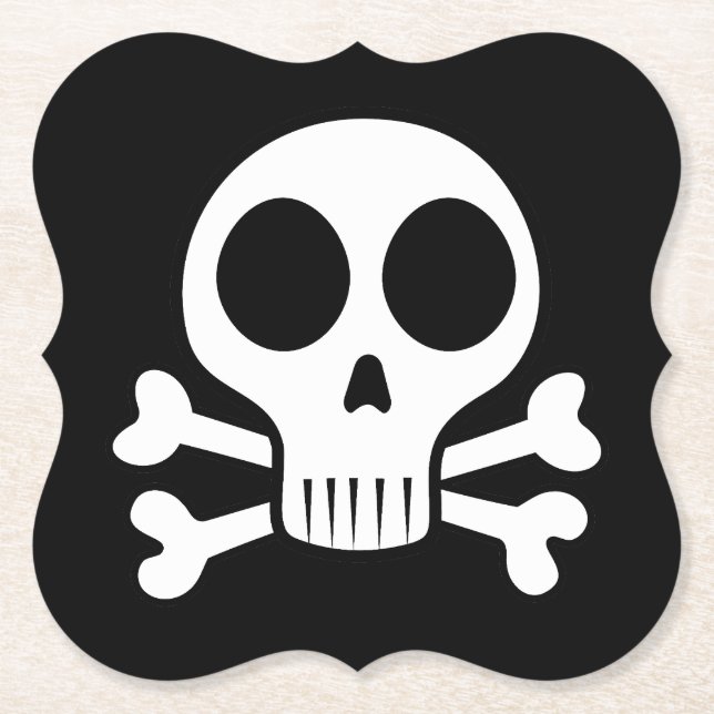 spooky skull on a black background paper coaster (Front)