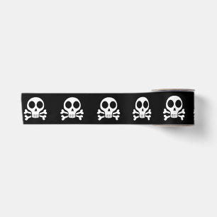 spooky skull on a black background satin ribbon