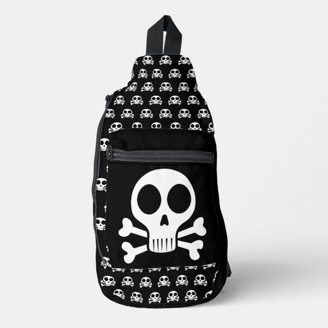 spooky skull on a black background sling bag (Front)