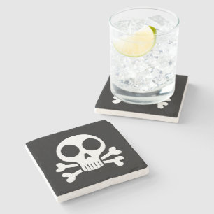 spooky skull on a black background stone coaster