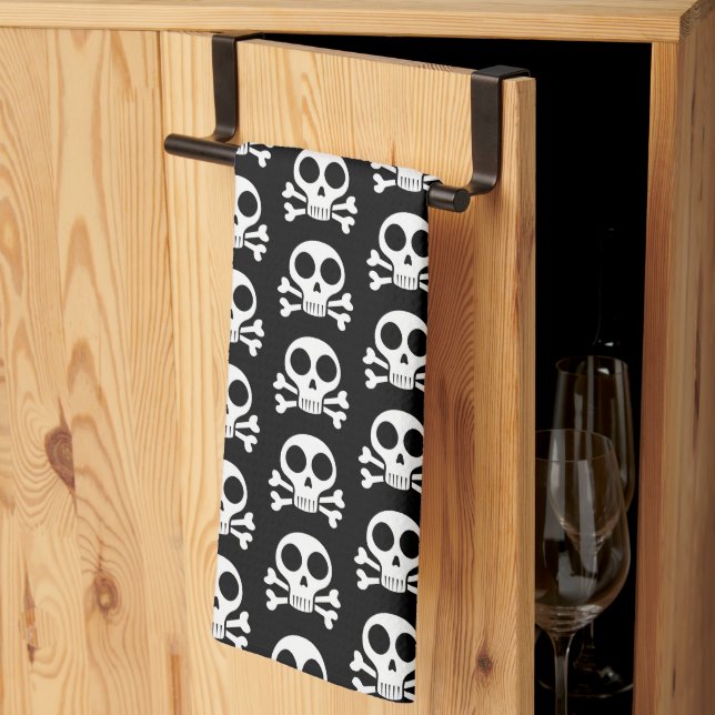 spooky skull on a black background tea towel (Thirds Fold)