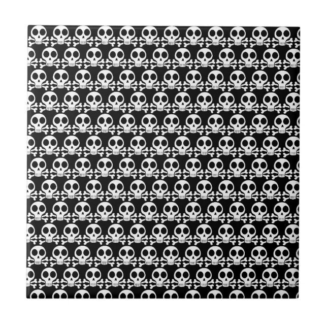 spooky skull on a black background tile (Front)