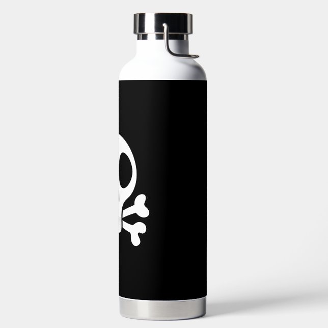 spooky skull on a black background water bottle (Left)