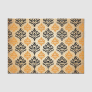 Spooky Skull Pattern Black Orange Gold Halloween Tissue Paper