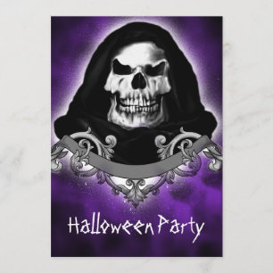 Spooky Skull Reaper Halloween Party Invitations