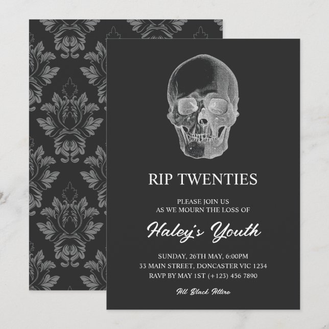 Spooky Skull RIP Twenties 20s Funny 30th Birthday Invitation (Front/Back)