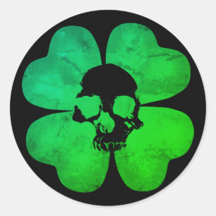 Spooky skull shamrock classic round sticker