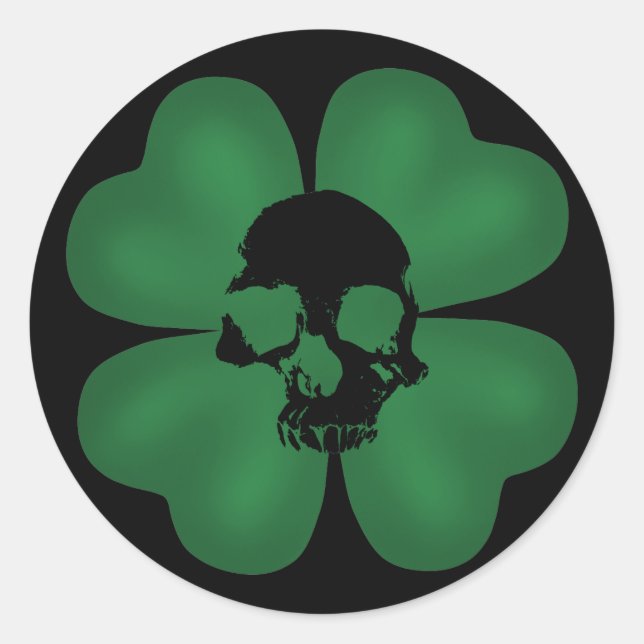 Spooky skull shamrock classic round sticker (Front)