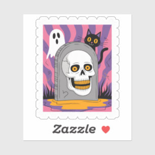 Spooky Skull Tombstone Halloween Postage Stamp