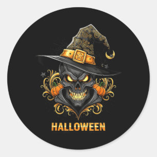 Spooky Skull Witch Hat Halloween Horror Y Costume Classic Round Sticker